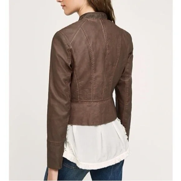 HEI HEI Anthropologie Dara Vegan Leather Moto Jacket Chocolate Brown - Picture 2 of 16